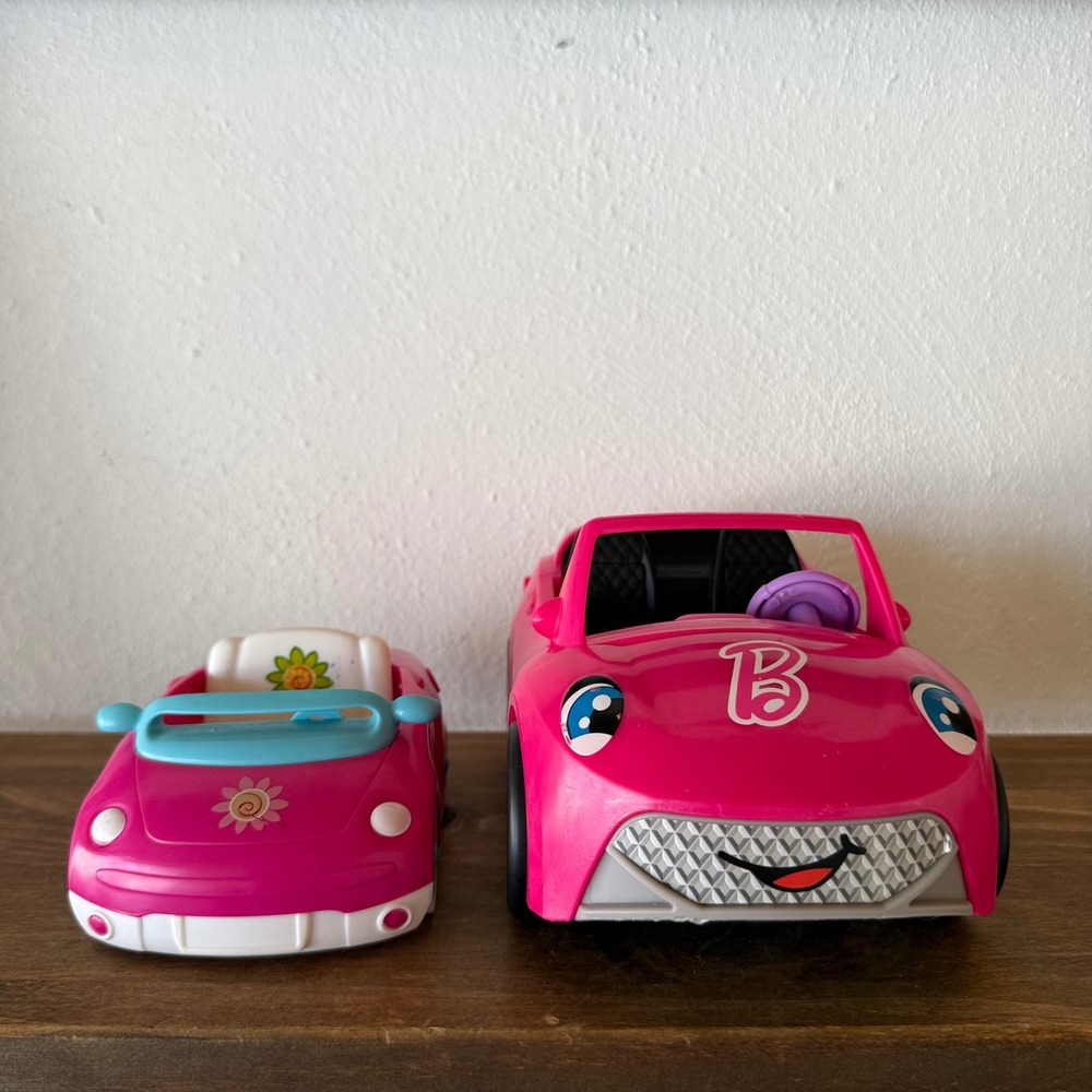2pc Fisher Price Little People Barbie Pink Convertible Toy Cars Music Sounds